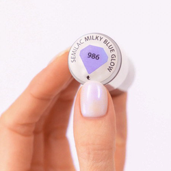 Semilac 986 Milky Blue Glow 7ml - gelový lak s jemným zářivým efektem