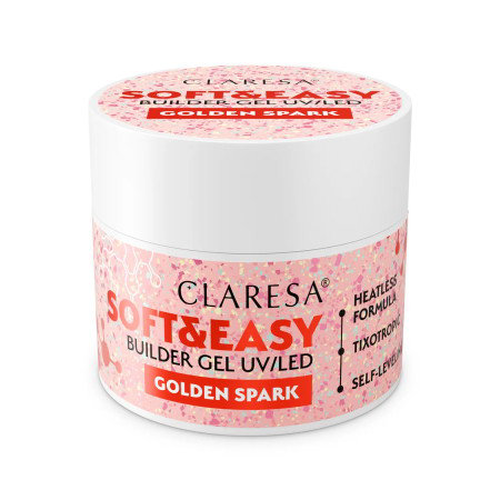 Claresa Soft&Easy Golden Spark 12 g - samonivelační gelový zlatý třpytek pro stavbu nehtů