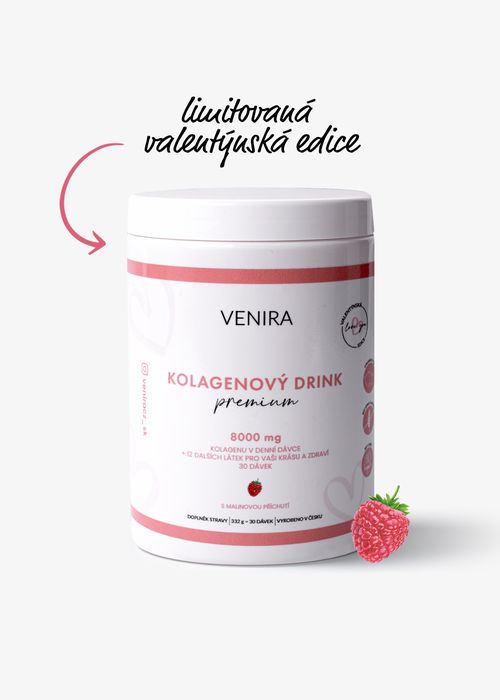 VENIRA PREMIUM kolagenový drink pro vlasy, nehty a pleť, malina, limitovaná valentýnská edice