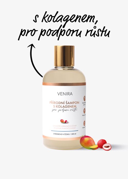 VENIRA přírodní šampon s kolagenem pro podporu růstu, mango-liči, 300 ml