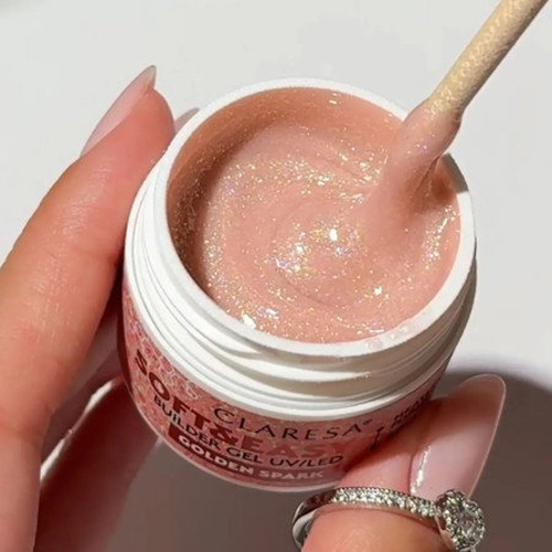 Claresa Soft&Easy Golden Spark 45 g - zlaté třpytky pro stavbu nehtů, samonivelační